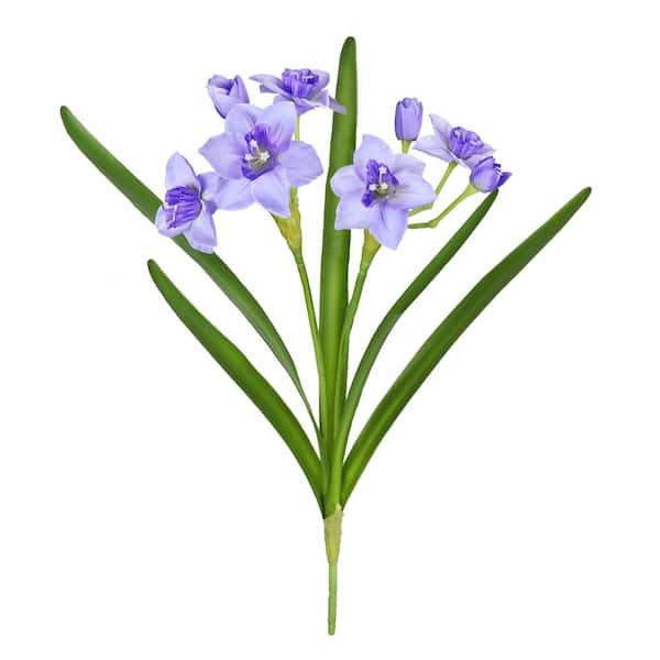 LIVING LUXURY 22 in. Purple Artificial Daffodil Flower Stem Bush Bouquet (Set of 3)