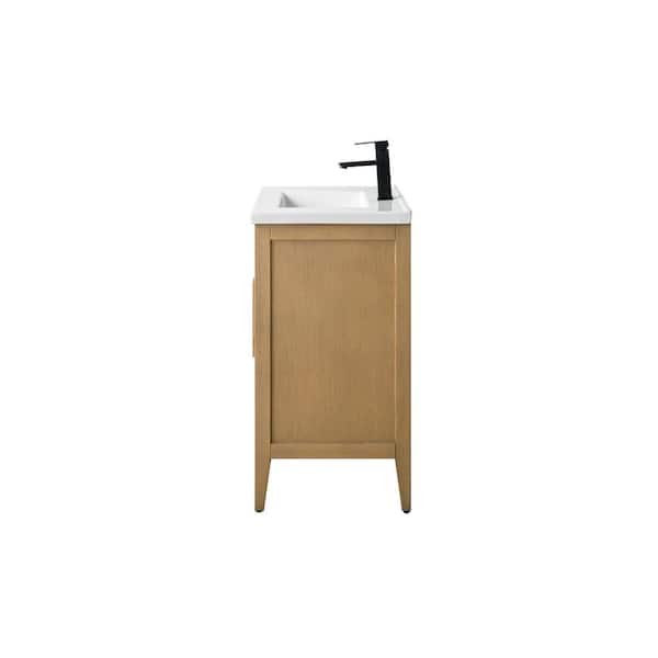 30 in. W x 18.5 in D x 34 in. H Single-Sink Bathroom Vanity Cabinet in Natural Oak with Ceramic Top in White