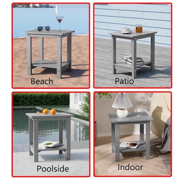 KIT キット Side table グレー Gray Square Plastic Outdoor Side Table, Set of 2 L0CLLQTZF6 - The