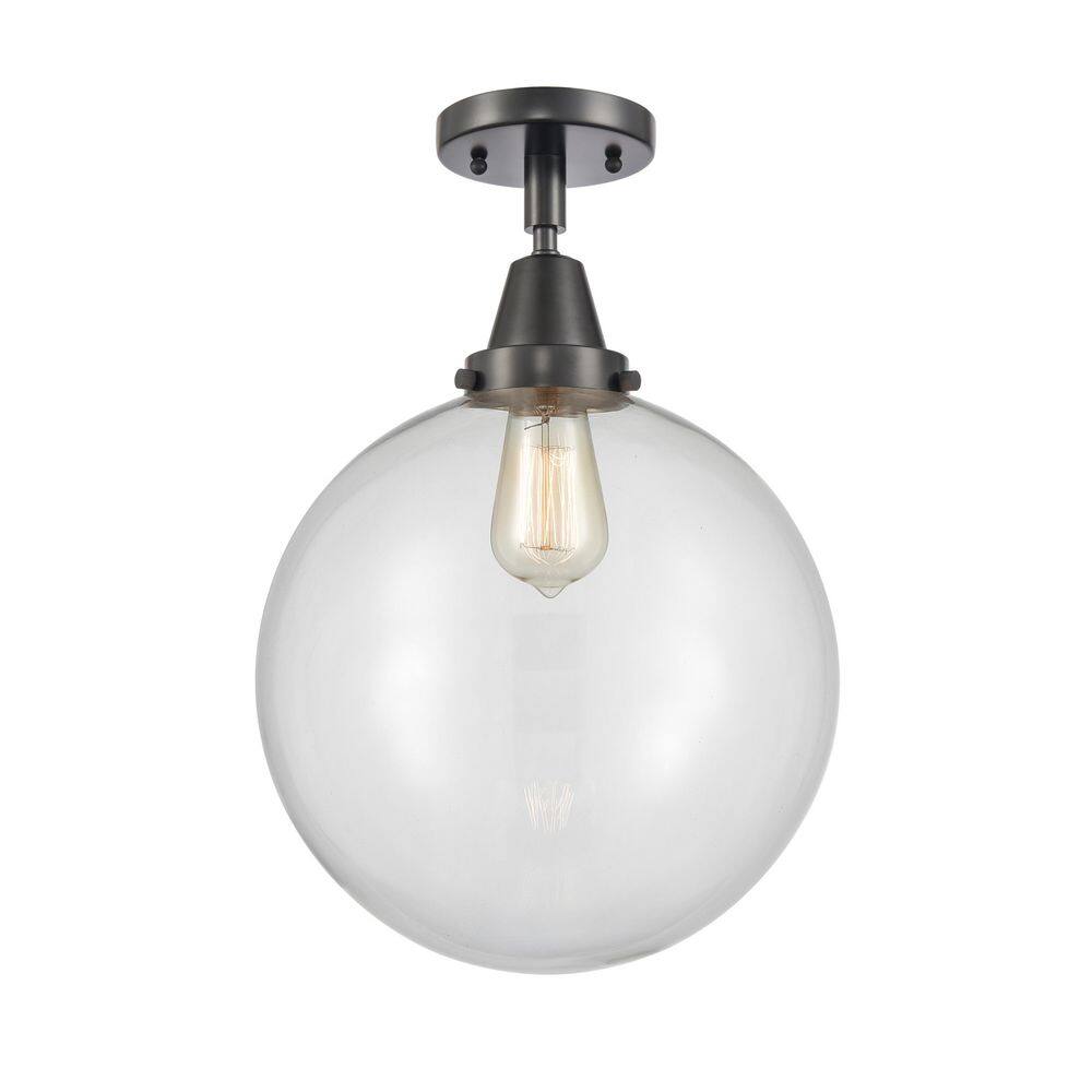 Beacon 12 in. 1-Light Matte Black Industrial Flush Mount with Clear Glass Shade price history on PriceWatchPro