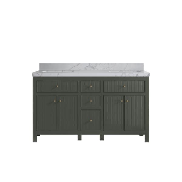 Willow Collections Sonoma 60 in. W x 22 in. D x 36 in. H Double Sink Bath Vanity in Pewter Green with 2 in. Venatino Quartz Top
