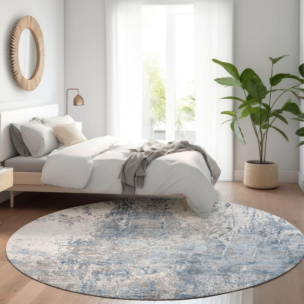 Chantille Machine Washable Indoor/Outdoor Abstract ACN1765 Blue 8 ft. x 8 ft. Round Rug price history on PriceWatchPro