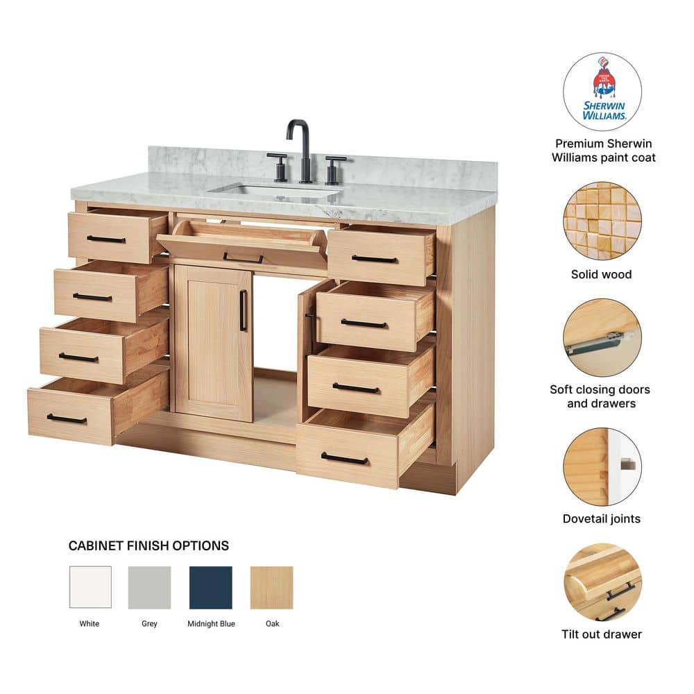 Hepburn 55" Oak Freestanding Vanity with Marble Top