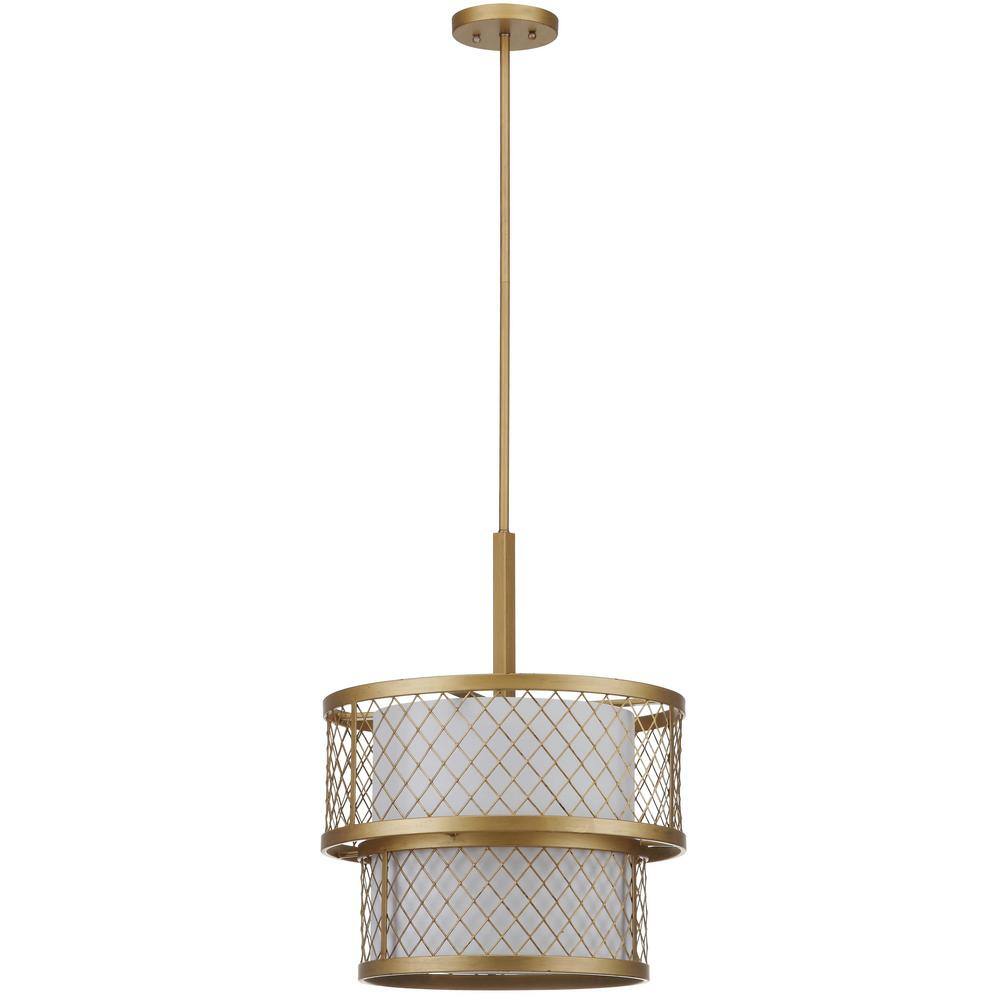 Contemporary Gold Mesh Drum Pendant Light with White Shade