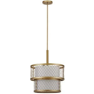 Evie Mesh 6-Light Antique Gold Mesh Hanging Pendant Lighting with Off-White Shade