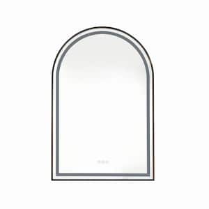 39 in. W x 26 in. H Large Half Oval Steel Framed Dimmable Wall Bathroom Vanity Mirror in Bronze