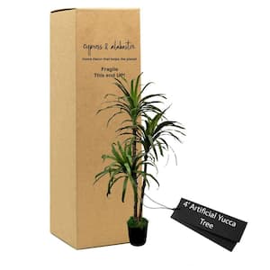 Handmade 4 ft. Artificial Yucca Tree in Home Basics Plastic Pot Made with Real Wood and Moss Accents