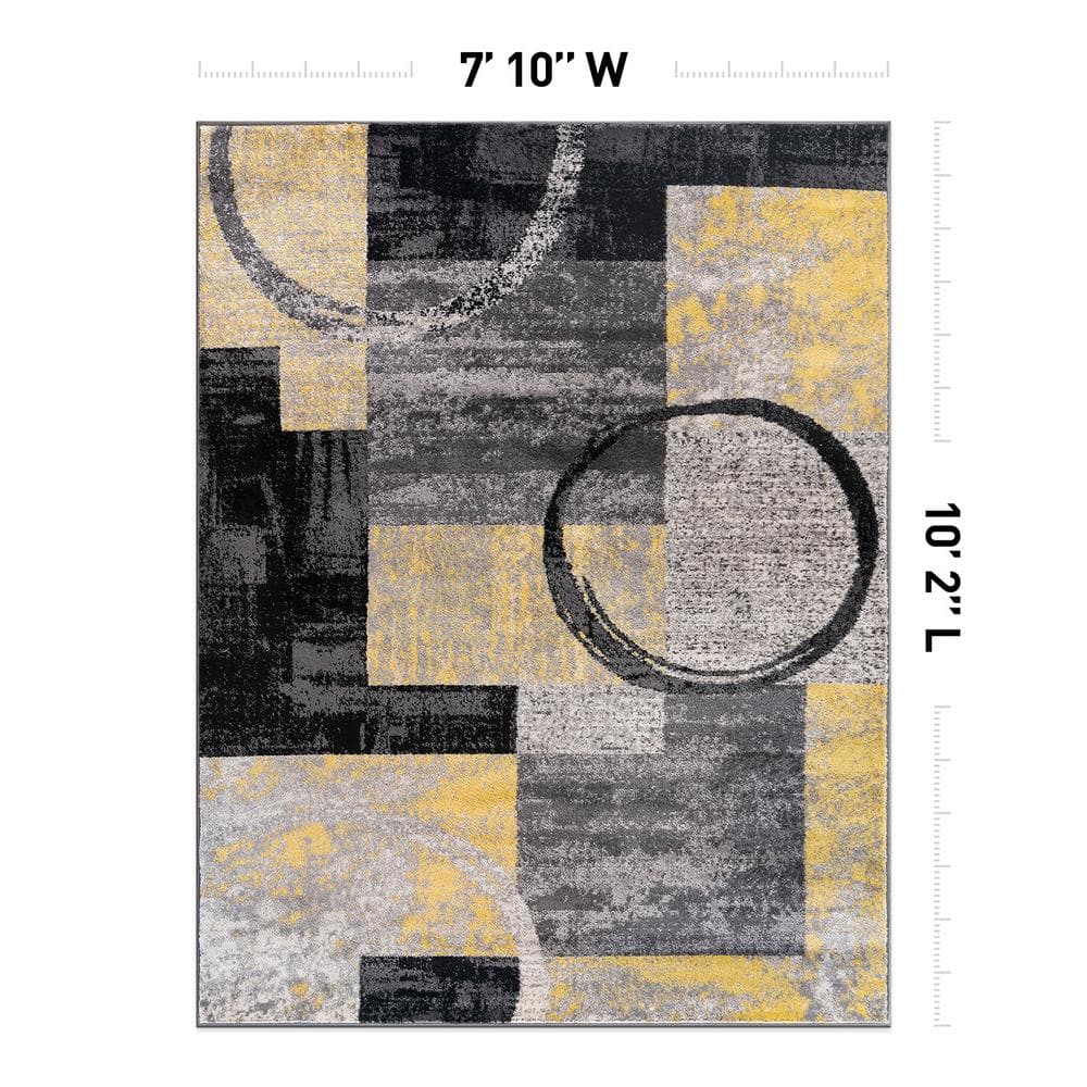 Yellow and Gray Abstract Geometric Area Rug, 7'10" x 10'2"