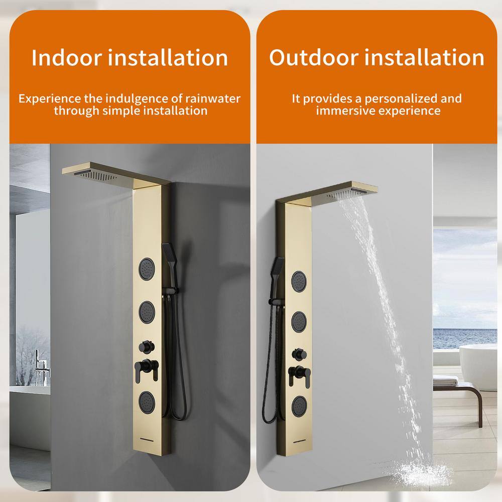 Black Gold Thermostatic Shower Panel with Body Jets