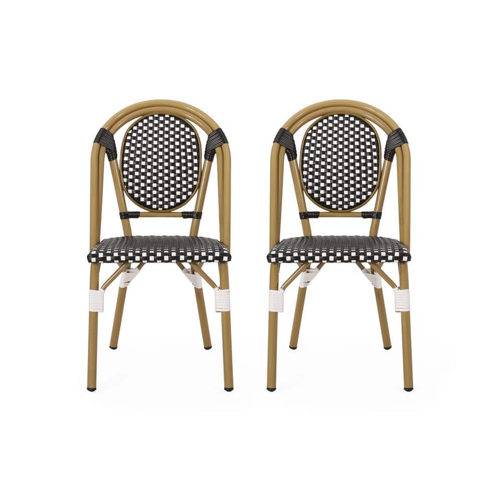 2-Piece Natural Aluminum Outdoor Lounge Chair Bistro Chair with White and B