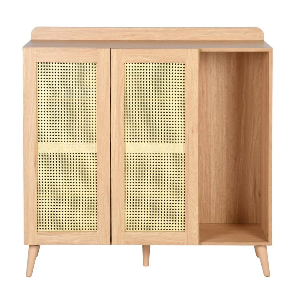 Farmhouse Oak 43.3'' Accent Cabinet with Faux Rattan Doors