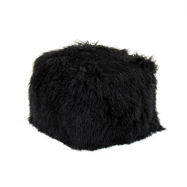 Zentique Tibetan Black Lamb Fur Pouf ZTLFP-black - The Home Depot
