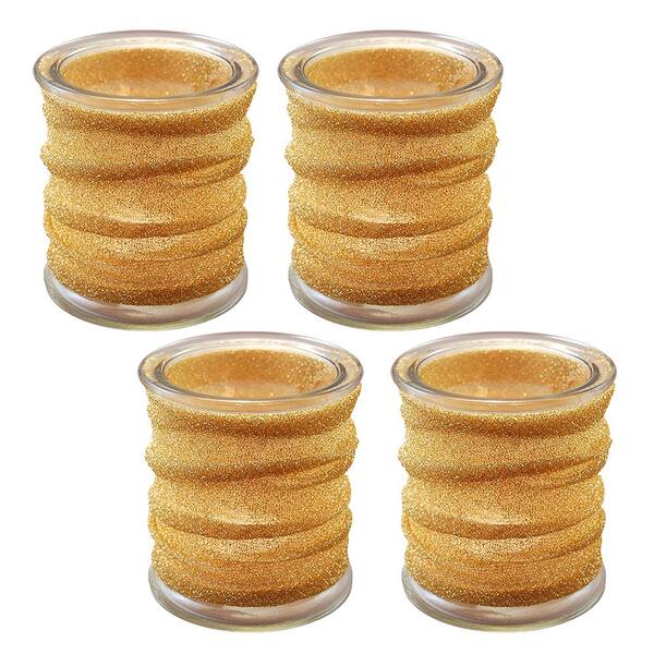 LUMABASE Gold Wrap Deco Glass Candle Holder (Set of 4)