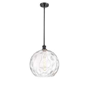 Athens Water Glass 1-Light Matte Black Globe Pendant Light with Clear Water Glass Shade