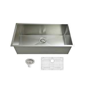 16-Gauge Stainless Steel 33 in. Single Bowl Zero-Radius Corner Undermount Kitchen Sink with Bottom Grid