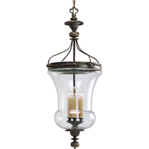 Fiorentino Collection 3-Light Forged Bronze Foyer Pendant with Clear Seeded Glass