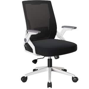 Office Chair with Flip-Up Armrests Foldable Mesh Task Chair Adjustable Height Ergonomic Computer Desk Chair in White