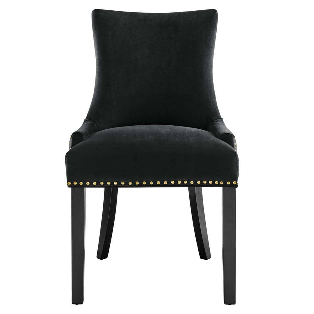 Marquis Hourglass Black Velvet Upholstered Side Chair with Wood Legs