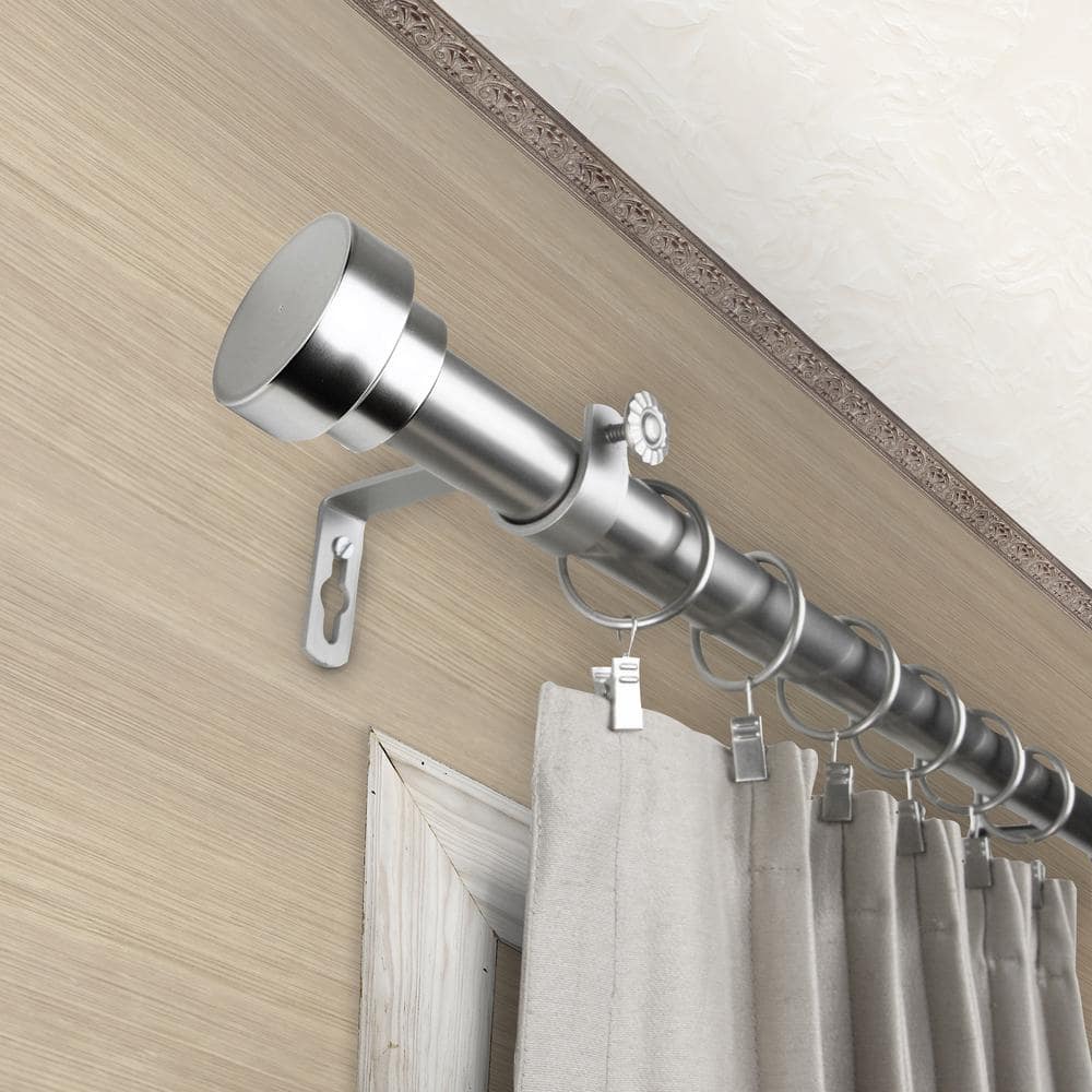 Adjustable Satin Nickel Single Curtain Rod with Finial, 18-28 inches