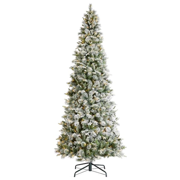 11 ft. Pre-Lit Flocked Slim Pine Artificial Christmas Tree with 850 Warm White LED lights