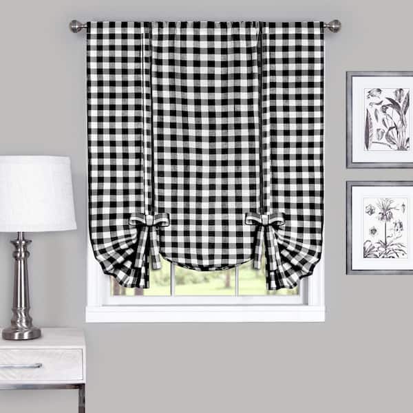 ACHIM Buffalo Check 42 in. W x 63 in. L Polyester/Cotton Light Filtering Window Panel in Black