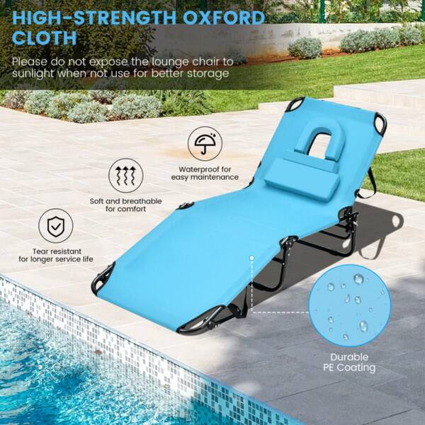 Clihome Metal Foldable Tanning Lounge Beach Chair in
