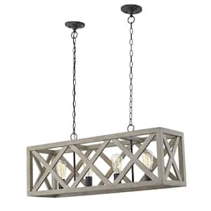 36 in. L 4-Lights Gray Lantern Pendant Rectangle Chandelier for Dining Room Kitchen Bedroom