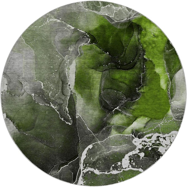 Dream Shag Premium Machine Washable Abstract ADS503 Green 8 ft. x 8 ft. Round Rug