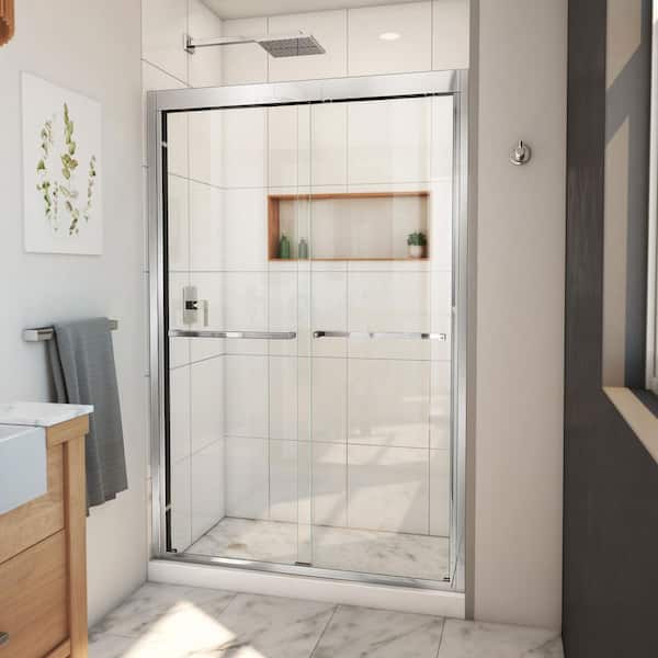 DreamLine Duet Plus 44 in. to 48 in. W x 72 in. H Sliding Semi-Frameless Shower Door in Chrome