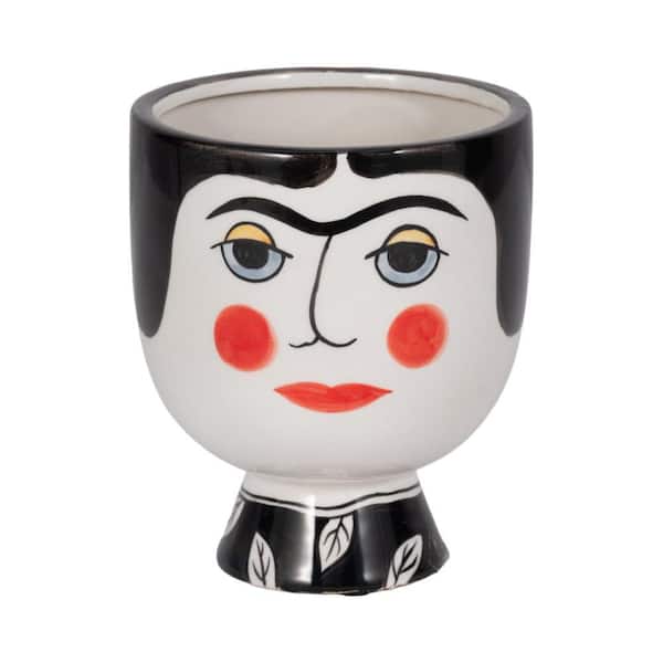 Black Ceramic Frida Face Decorative Flower Planter (6 in. W x 7 in. H)