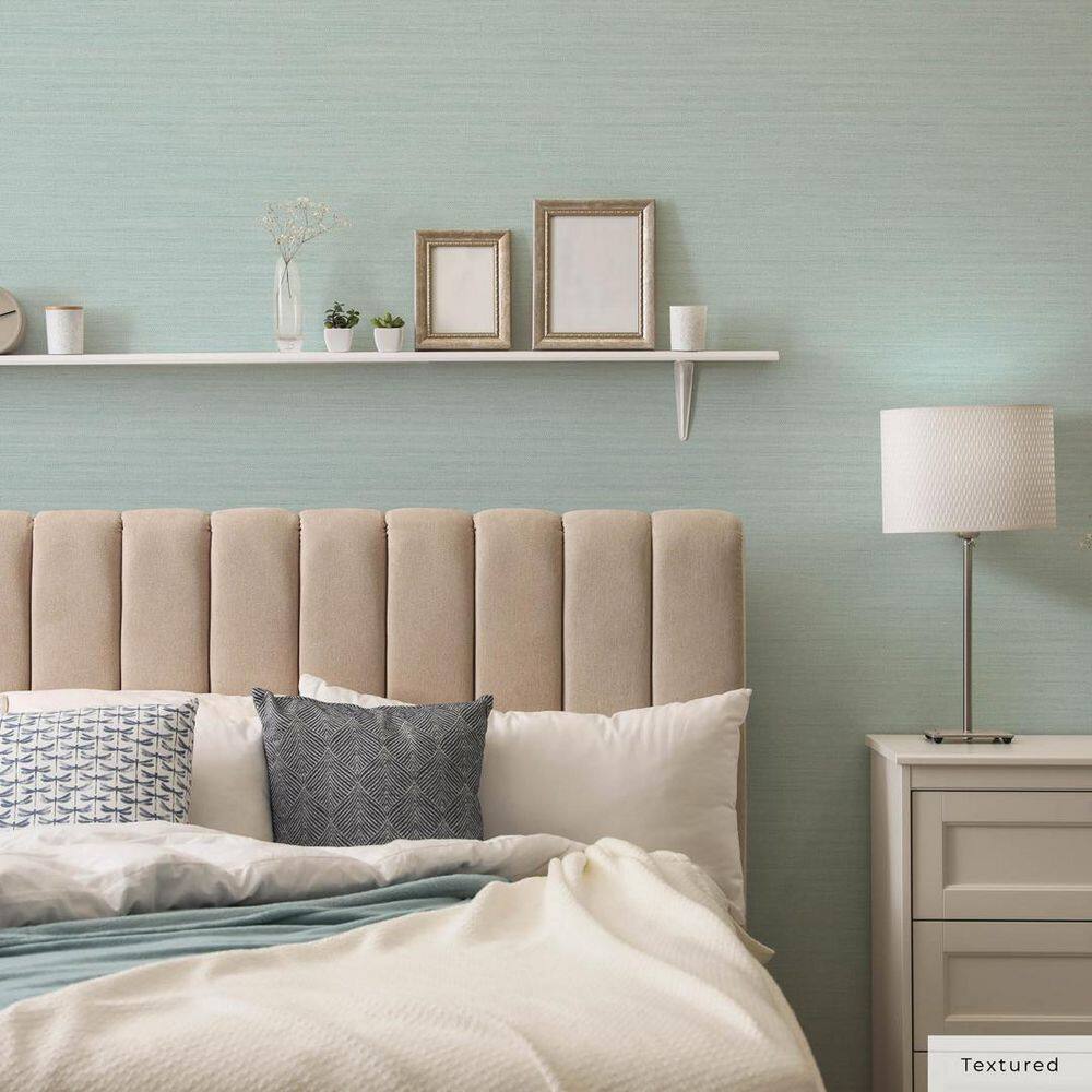 Seaglass Blue Faux Grasscloth Peel and Stick Wallpaper