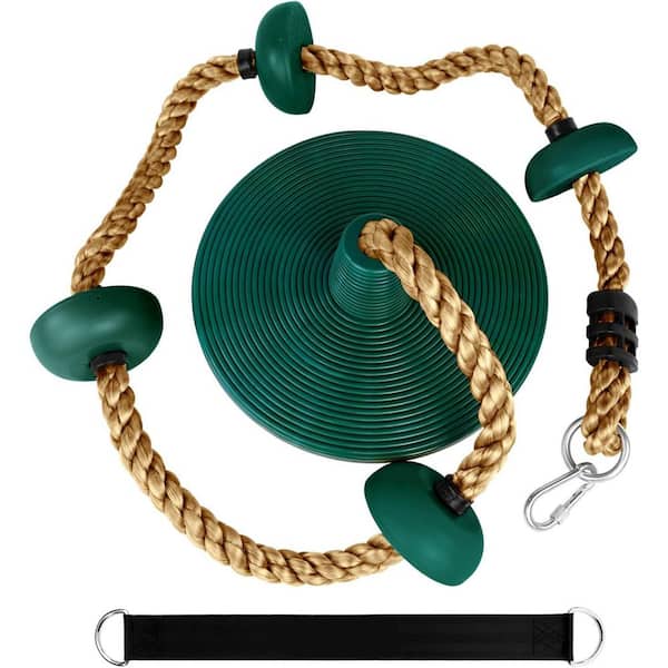 Climbing Rope with Platforms and Disc Swing Seat Set Playground Accessories Bonus Hanging Strap Carabiner Tree Swing