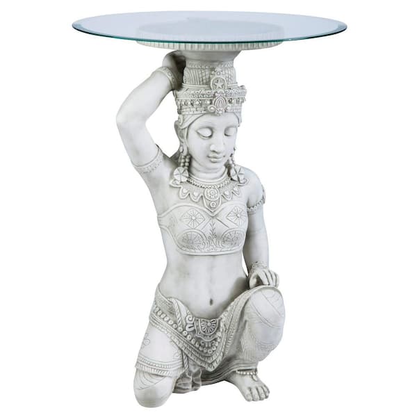 Design Toscano Thai Teppanom Beautiful Being 18.5 in. W Off-White Polyresin Glass Topped Table