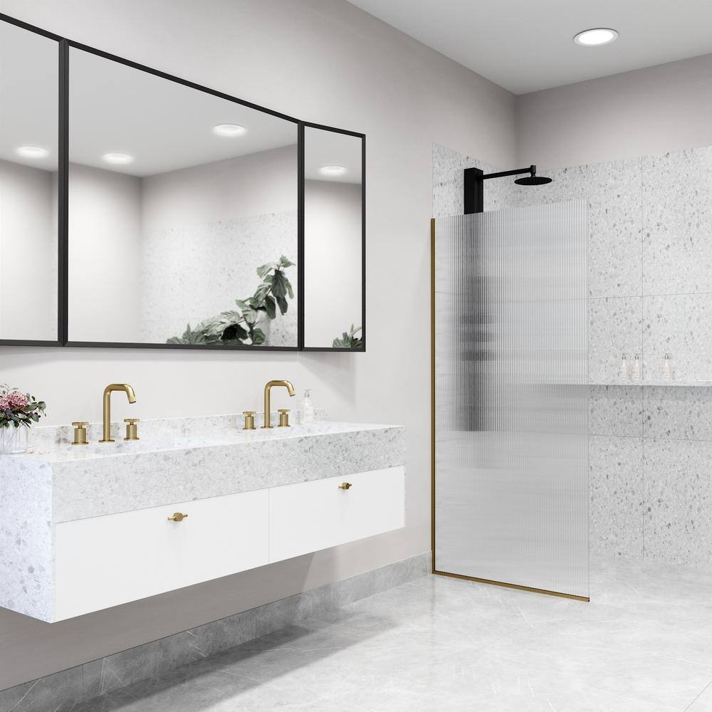 Zenith 34" Matte Gold Frameless Fluted Glass Shower Screen