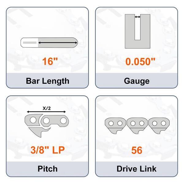 16 in. Chainsaw Chain 56 Link, 3/8