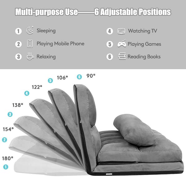 Omlove Premium Grey Folding Reclining Meditation Floor Chair Padded back Support 