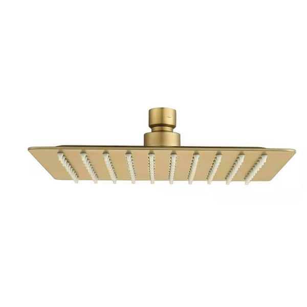 FLG 1-Spray Patterns with 1.8 GPM 12 in. Square Wall Mount Rain Fixed Shower Head in Brushed Gold