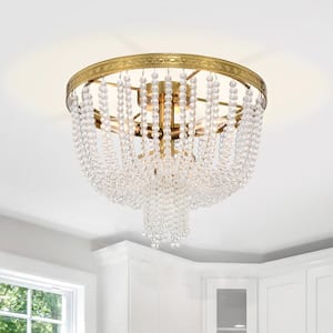 Helena 16 in. 3-Light Gold Glam Flush Mount with Crystal Strands