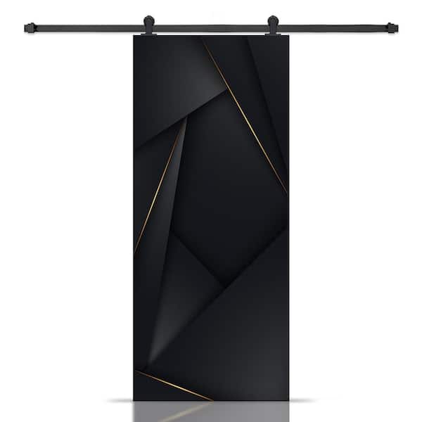 CALHOME 18 in. x 80 in. Artisan Print Series Black and Gold MDF Modern Interior Sliding Barn Door with Hardware Kit