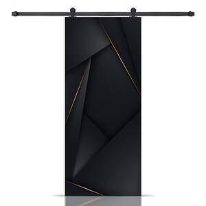 30 in. x 96 in. Artisan Print Series Black and Gold MDF Modern Interior Sliding Barn Door with Hardware Kit