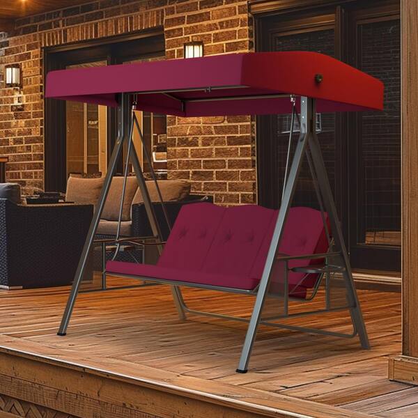 VEIKOUS 3Seat Outdoor Metal Porch Swing with Stand, Cushions and