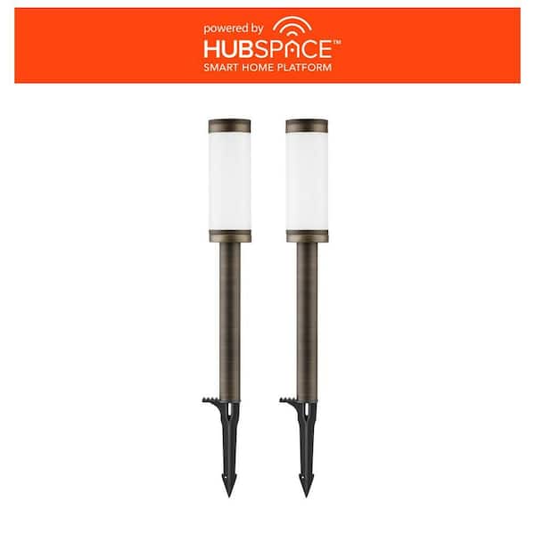 Low Voltage Bronze 200 Lumens RGBw Plug-in Integrated LED Bollard Light Kit Powered by Hubspace (2 Pack)