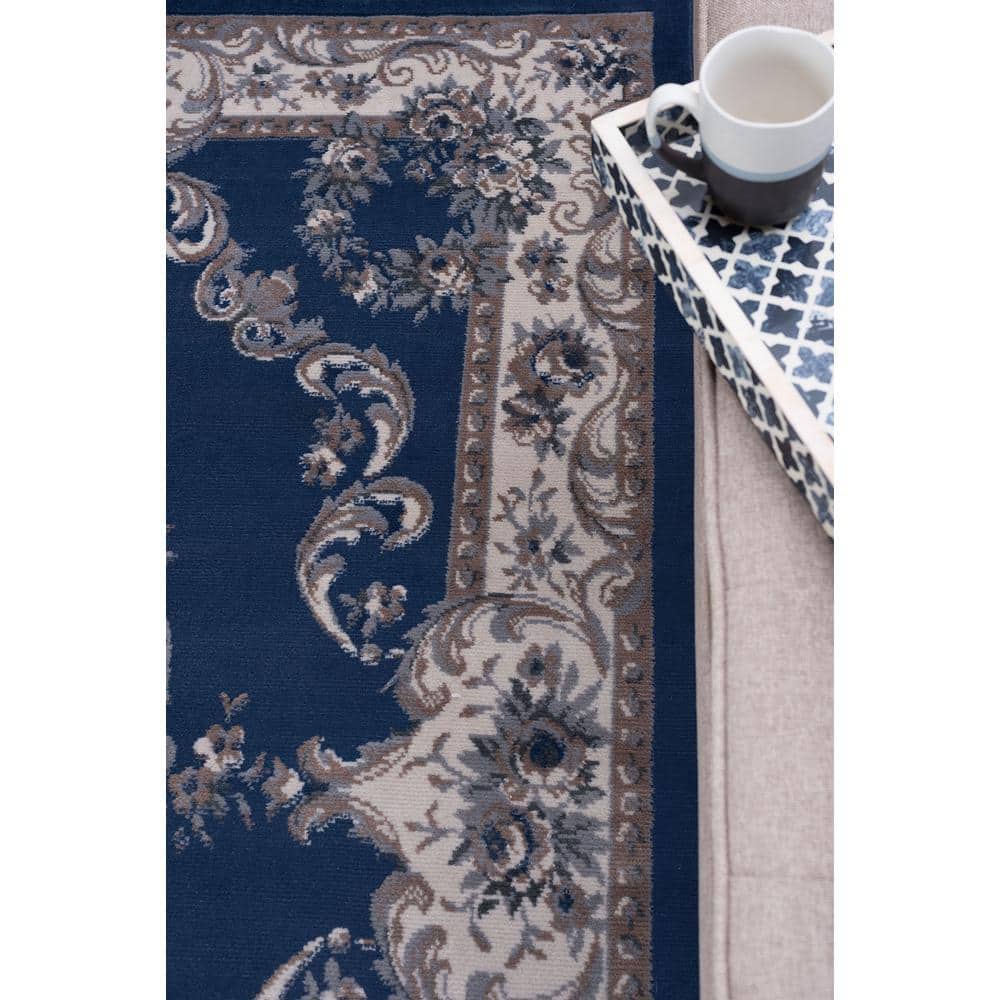Hampton Collection Navy Blue Aubusson Design 2' x 3' Synthetic Area Rug