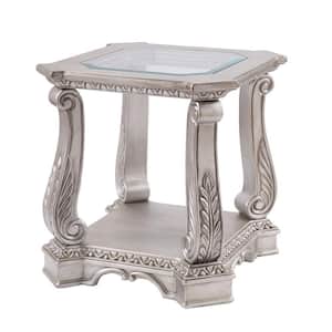 26 in. Silver and Clear Other Glass End Table with Wooden Frame