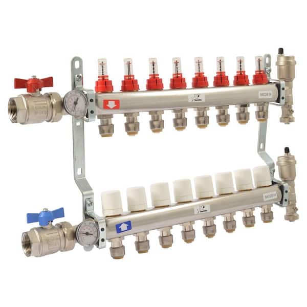 SharkBite 1 in. NPT Inlet x 1/2 in. Stainless Steel Push-Fit 8-Outlet Radiant Heating Manifold