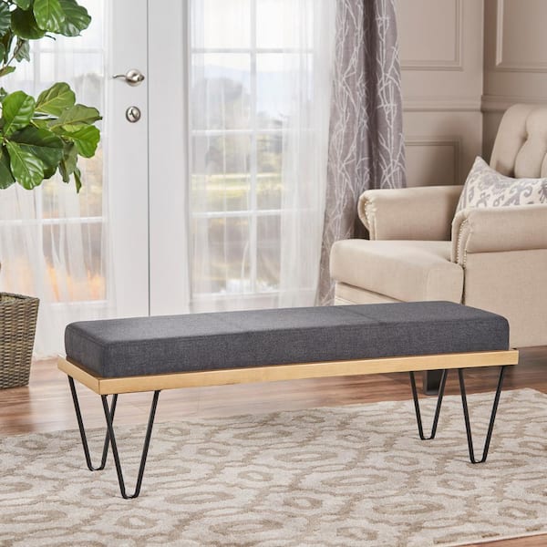 Noble House Elisha Dark Charcoal Bench with Upholstered 16.5 in. x 47.25 in. x 15.75 in. 16572 The Home Depot