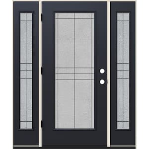 60 in. x 80 in. Right-Hand Full Lite Dilworth Decorative Glass Black Fiberglass Prehung Front Door with Sidelites