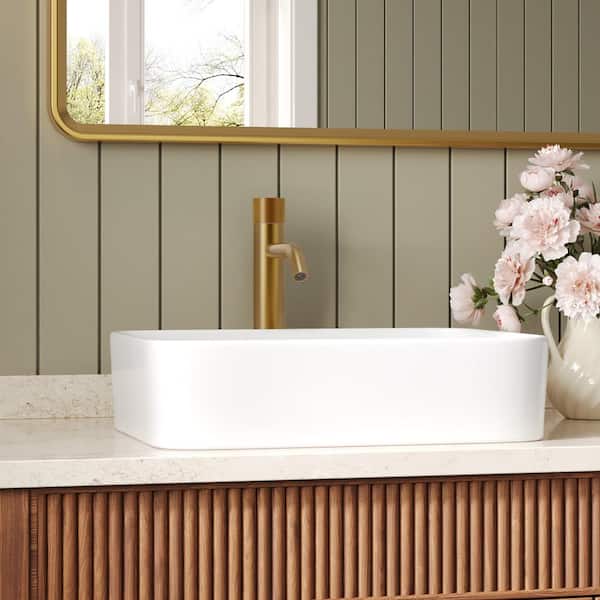12 in. Height Mid-Arc Single Handle Single Hole Vessel Sink Faucet Spot Resist in Brusehd Gold Drain Included