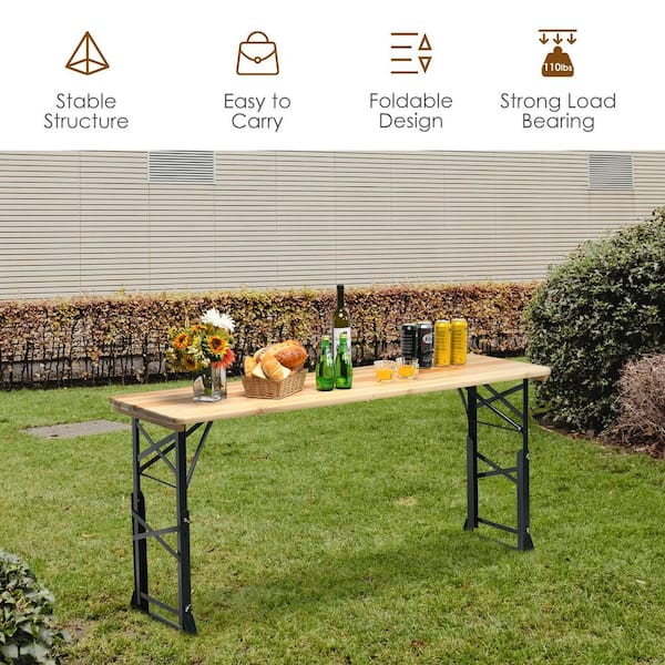 Gymax 5.5 Ft Outdoor Folding Wood Picnic Table Height