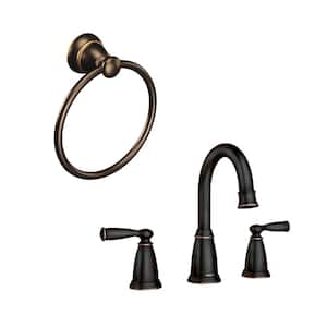 Banbury 8 in. Widespread 2-Handle Bathroom Faucet with Towel Ring in Mediterranean Bronze (Valve Included)